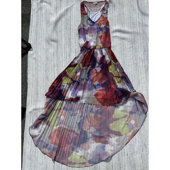 Guess Dress Small Multicolor Kaleido Print Pleated Hi-Lo Lined Racerback Womens - Picture 7 of 16